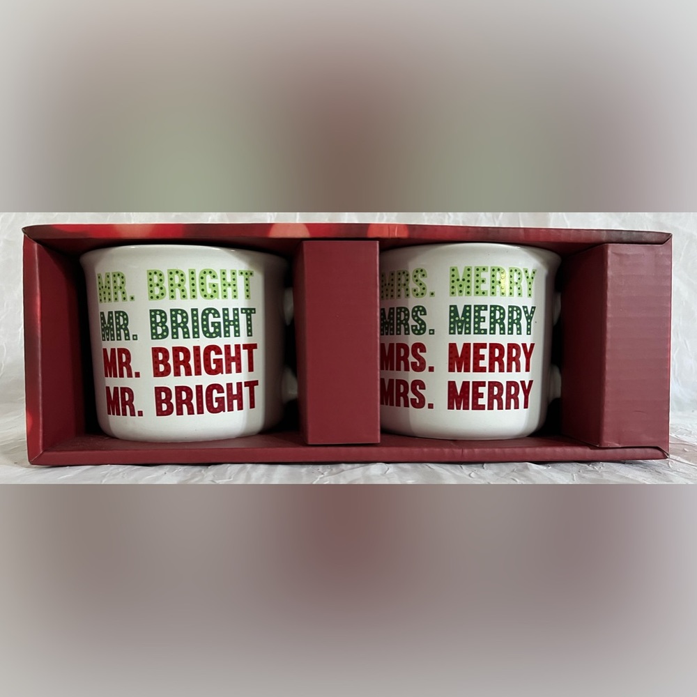 Be Merry “Mr Merry & Mrs Bright” Coffee Tea Cup Mugs Set